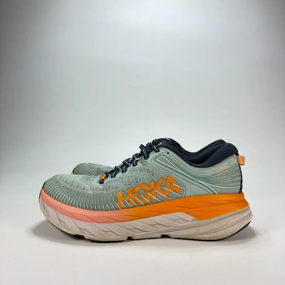 Hoka Bondi 7 Blue Haze Coral Athletic Lace Up Road Running Shoes Womens Size 7.5